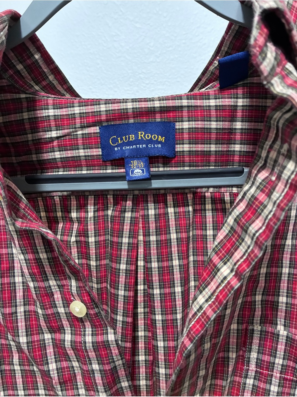 Club Room Red and Cream Plaid Button-Down Shirt
